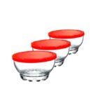 Pasabahce - Glazen Kommetjes Met Rode Deksel - 105 mm - Set Van 3