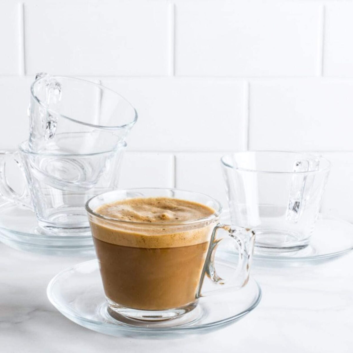 Pasabahce Vela - Set Espresso kopjes + Schoteltjes - 80 ml - Set van 6 - Afbeelding 2