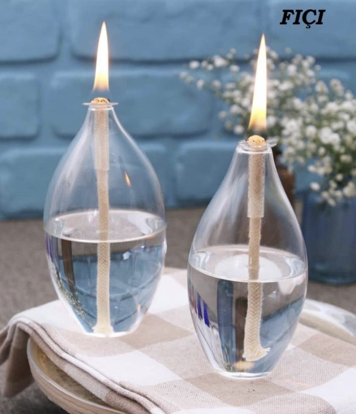 Fiçi Kandil Borosilicaat - Inclusief Transparante Brandstof - Set van 2 - Afbeelding 1