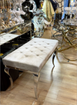 Ekselans Bankjes - Rvs met Taupe kleur Velvet Stof - 100cm x 45cm x 52 cm - Image 2