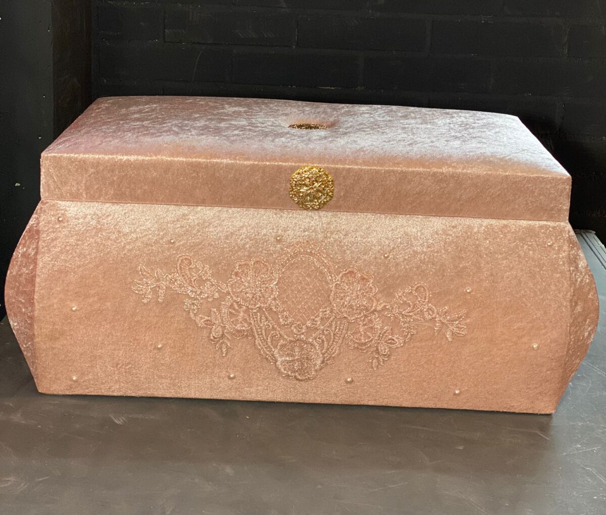 Roze Fluwelen Bruidegom Kist - Ayakli Pembe Taki Sandigi / Kadife Ceyiz Sandigi – Set van 2 - Afbeelding 3