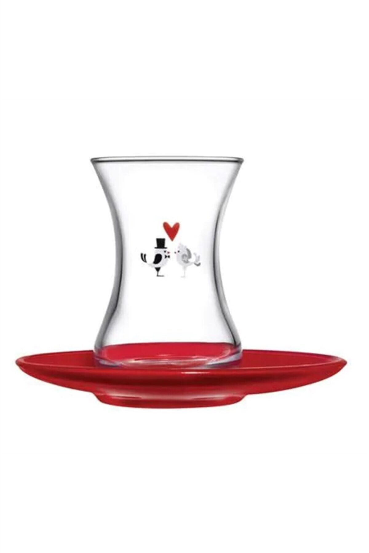 Pasabahce Ince Belli - Turkse Theeglazen Set Met Rode Onderzetters - Set van 6 - 125 ML - Image 1