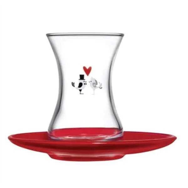 Pasabahce Ince Belli - Turkse Theeglazen Set Met Rode Onderzetters - Set van 6 - 125 ML