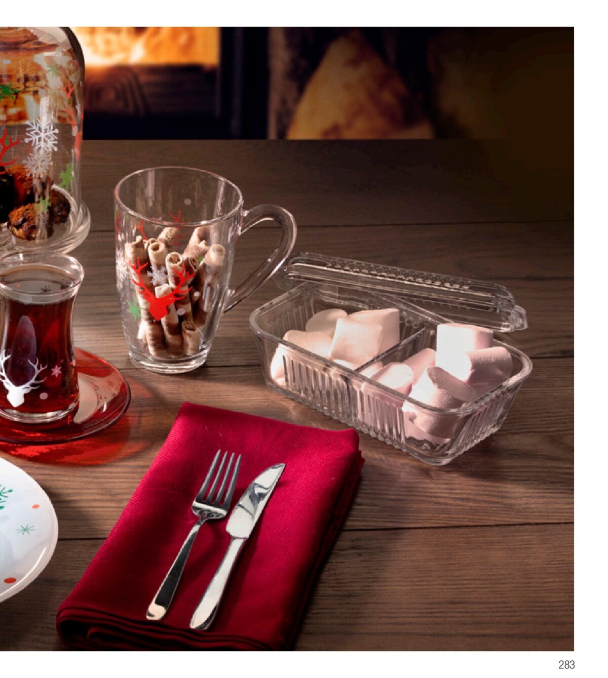 Pasabahce Dear Deer - Turkse Theeglazen Met Rode Onderzetters - Set van 6 - 160 ML - Afbeelding 2