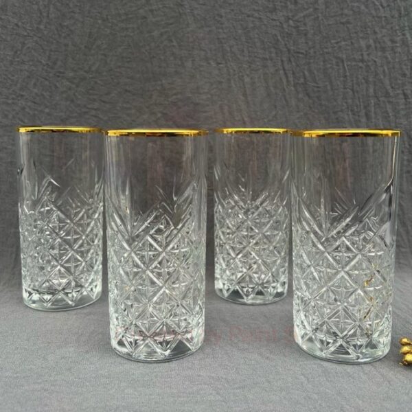 Pasabahce Timeless Golden Touch - Longdrinkglas - Met Gouden Randen-  Set van 4 - 450 ML