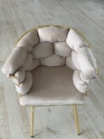Wavy Fluwelen Stoelen - Metalen Poten - Beige - Görsel 2