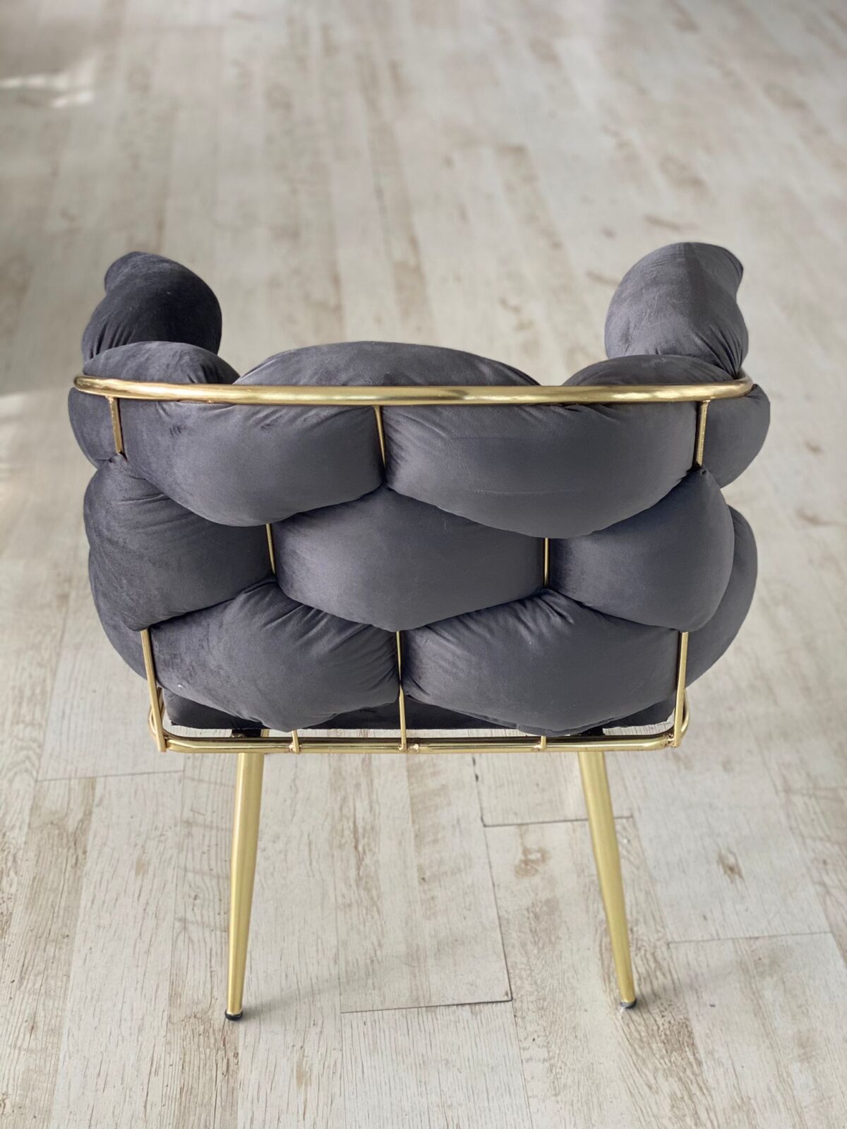 Wavy Fluwelen Stoelen - Metalen Poten - Grijs - Görsel 3