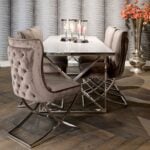 Scarlet Landelijke Eetkamerstoel – Velvet Stof – Met Chroom Poten – Grijs - Image 2