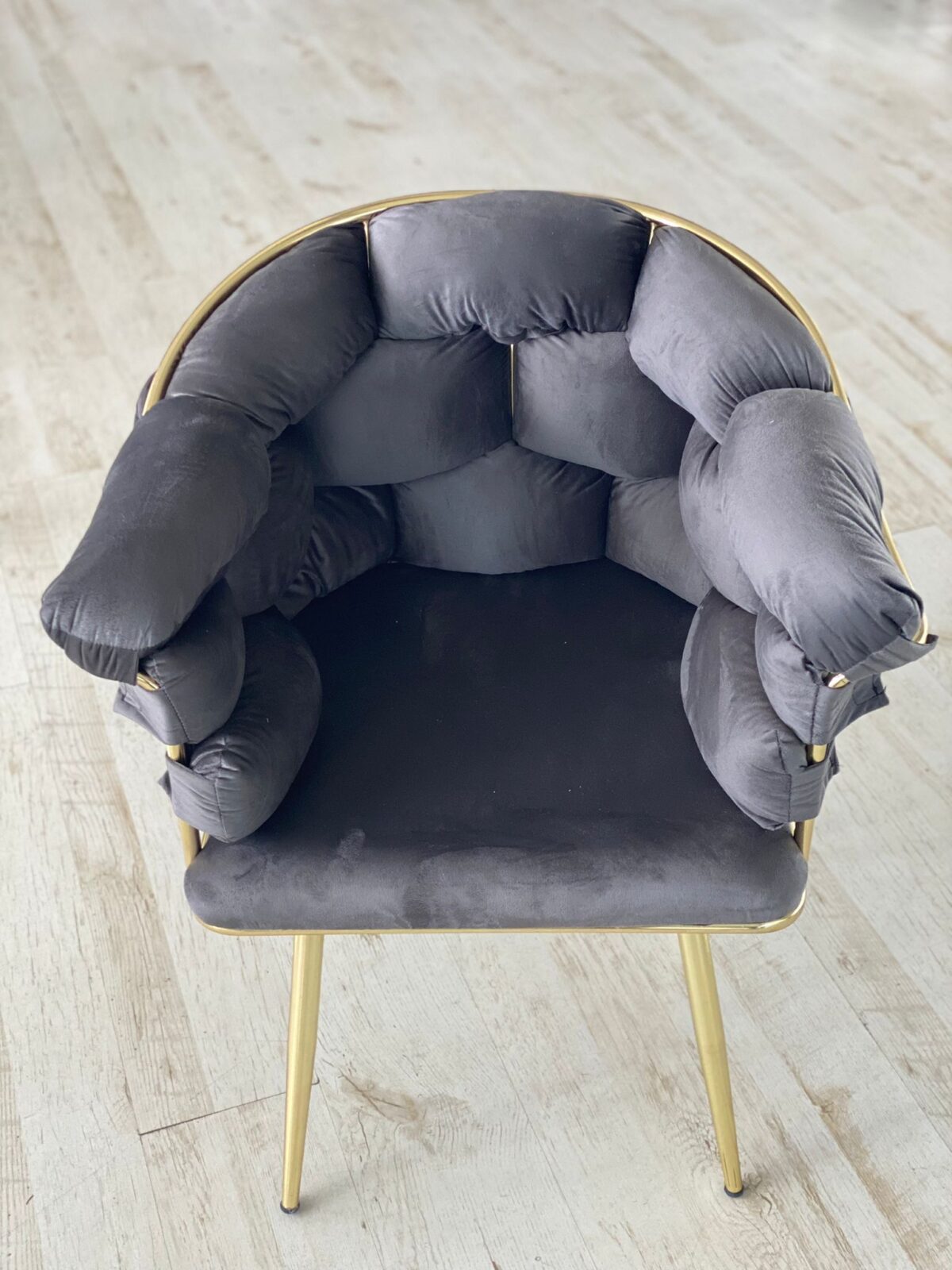 Wavy Fluwelen Stoelen - Metalen Poten - Grijs - Görsel 2