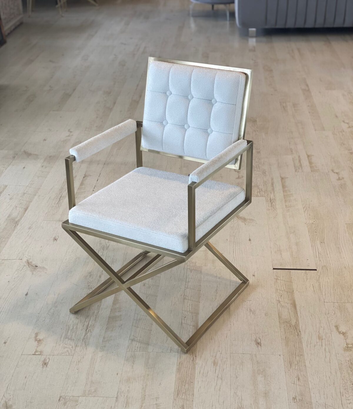Elegante Witte Fauteuil - Teddy Stof -  Metalen Poten - Wit – Image 1