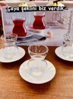 Pasabahce Dantel - Set Turkse Theeglazen Met Porseleinen Onderzetters - 12-Delig - 145 ml