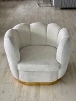 Luxe Schelpstoel - Teddystof - Beige - Met Gouden Poot -  77 x 102 cm - Image 2