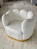Luxe Schelpstoel - Teddystof - Beige - Met Gouden Poot -  77 x 102 cm