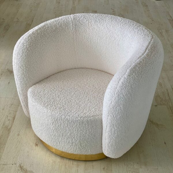 Luxe Witte Fauteuil -  Teddystof -  Met Gouden Poot - 81 cm x 106 cm