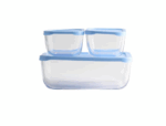 Pasabahce Snowbox - Vershoudbak Met Blauwe Deksel - Set van 3