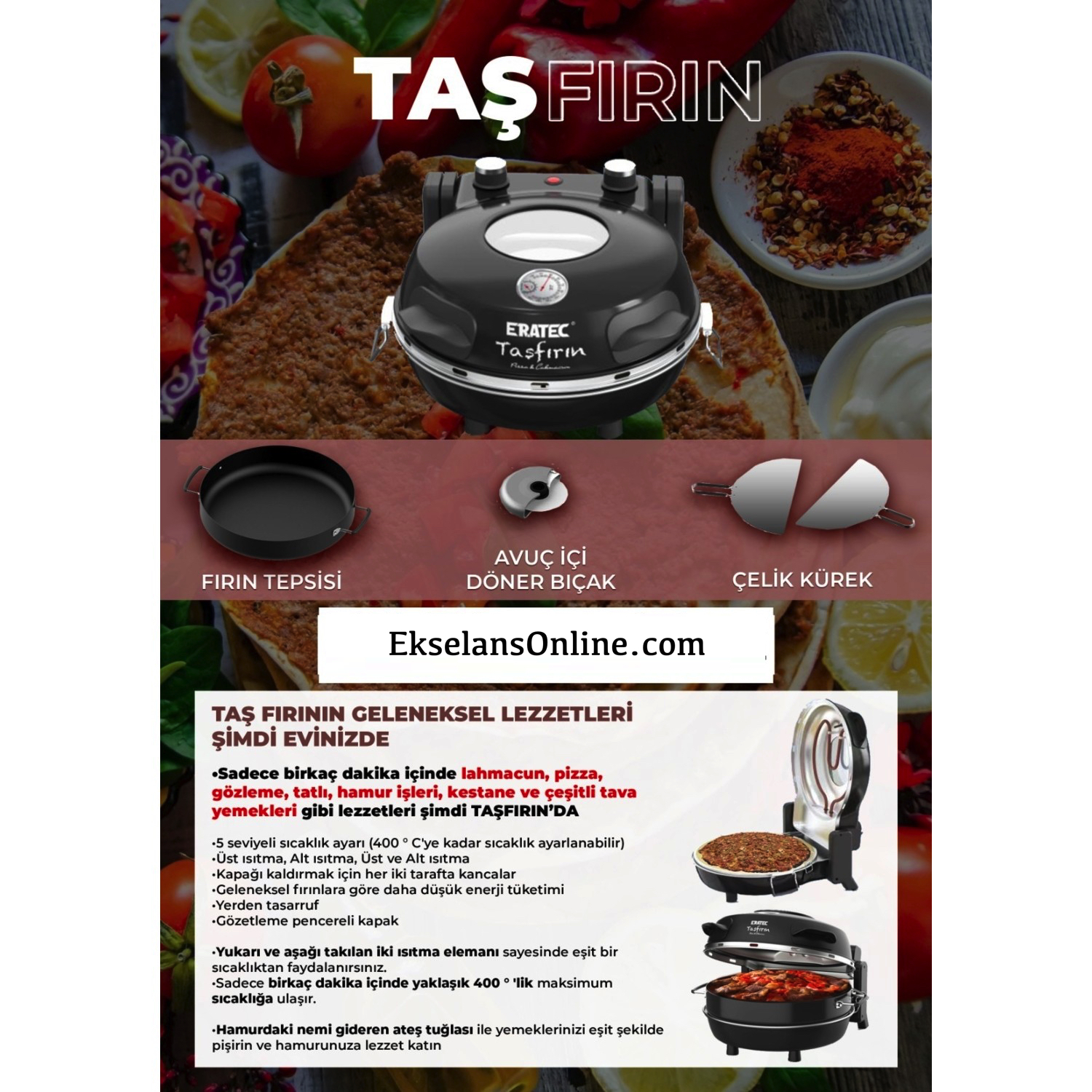 Eratec Taş fırın – Traditionele Steenoven - Nieuw Model - SET PM-27 - Pizza  Oven –