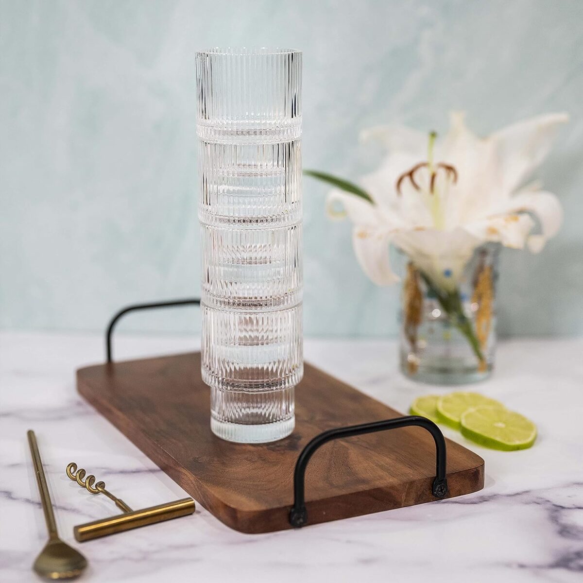 Ekselans - Geribbelde Drinkglas- Ripple/Riffle Glas - 180ml - Set van 6 - Stapelbaar - Görsel 3