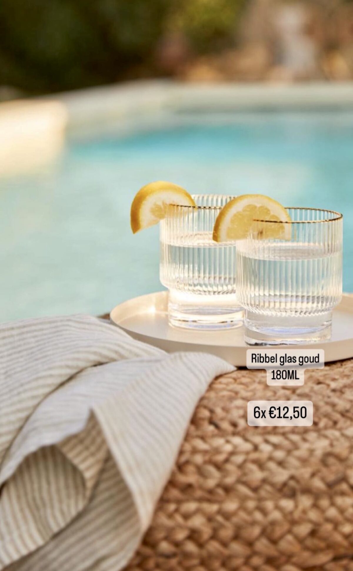 Ekselans –  Gold Geribbelde Drinkglas- Ripple/Riffle Glas - 180ml - Set van 6 - Stapelbaar - Image 3