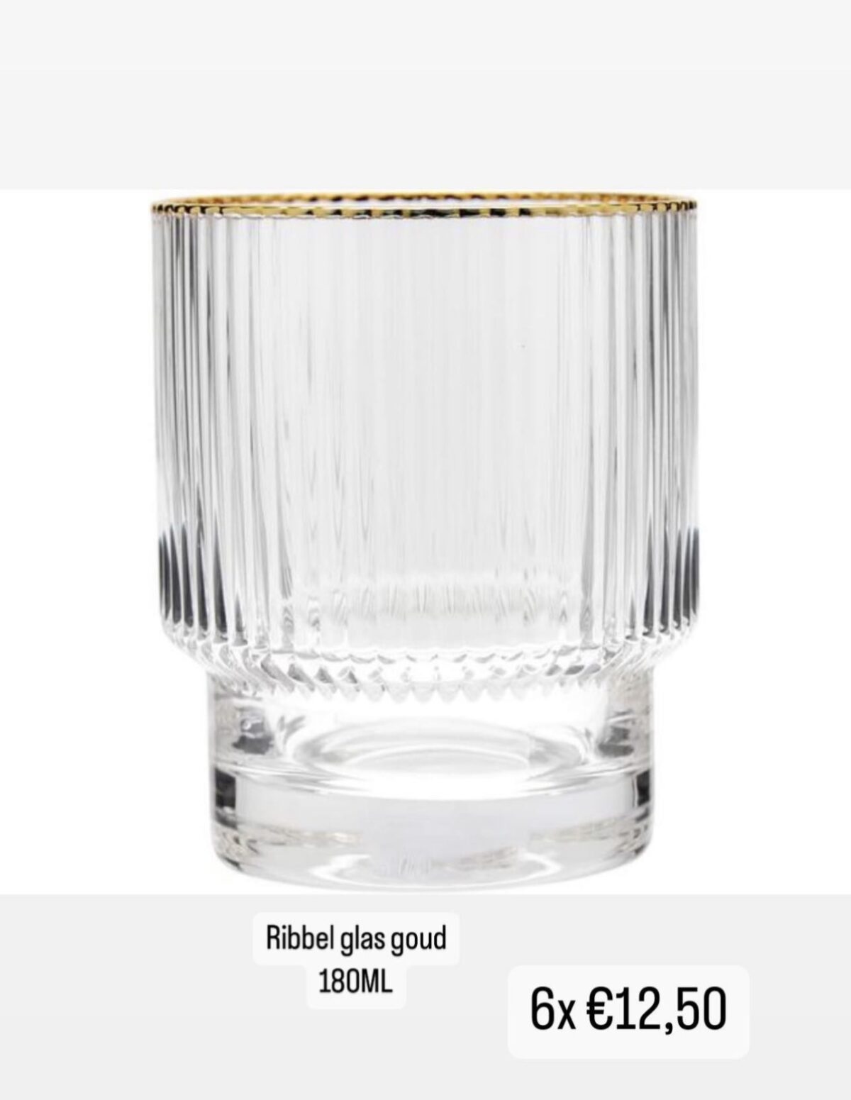 Ekselans –  Gold Geribbelde Drinkglas- Ripple/Riffle Glas - 180ml - Set van 6 - Stapelbaar - Image 2