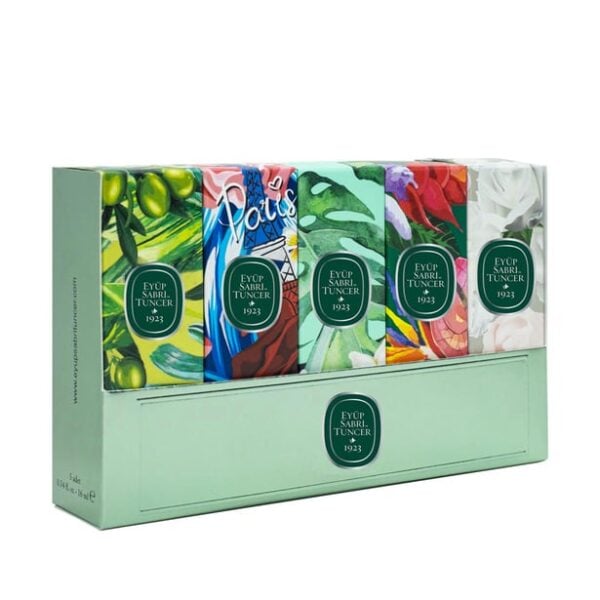 Eyüp Sabri Tuncer – Ayvalık Olijfbloem, Parijse Nacht, Jasmijn, Regenwoud, Gardenia – Mini Eau de Cologne Set (Kolonya / Desinfectie / Aftershave) – 5 x 16 ml (glas)