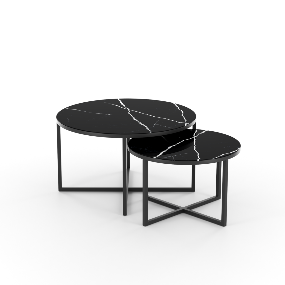 Ekselans - Moderne Salontafel - Marmerlook - 80 cm + 60 cm - Zwart - Afbeelding 4