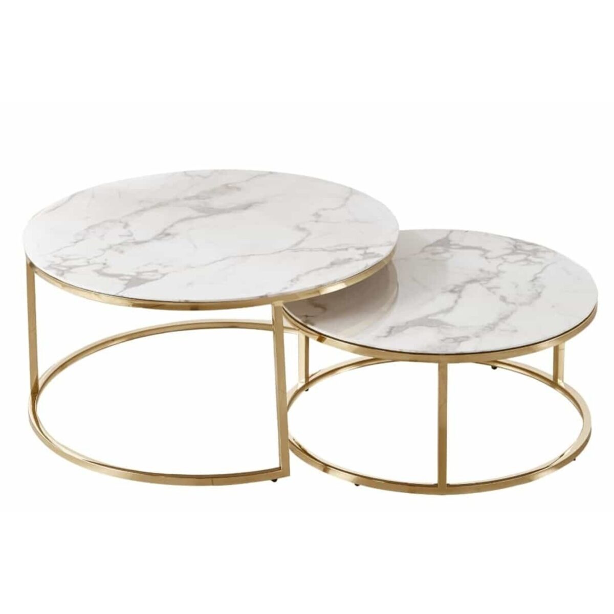 Ekselans - Moderne Marmerlook Salontafel - Wit/Goud - Set van 2 - 80 cm + 60 cm - Afbeelding 4