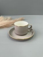 Bricard Porcelain Lunel - Taupe Espresso Kopjes & Onderzetters - Gouden Rand - 6-Persoons - Görsel 2