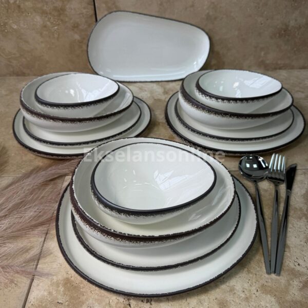Bricard Porcelain - Royan - Porseleinen Serviesset - 6-Persoons | 25-Delig - Wit/Bruin