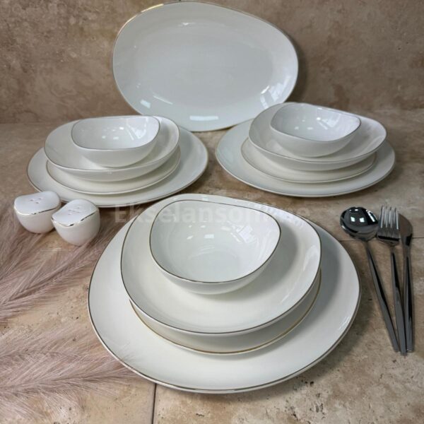 Bricard Melun - Porseleinen Dinerset/Serviesset - 27-Delig - 6-Persoons - Wit/Goud
