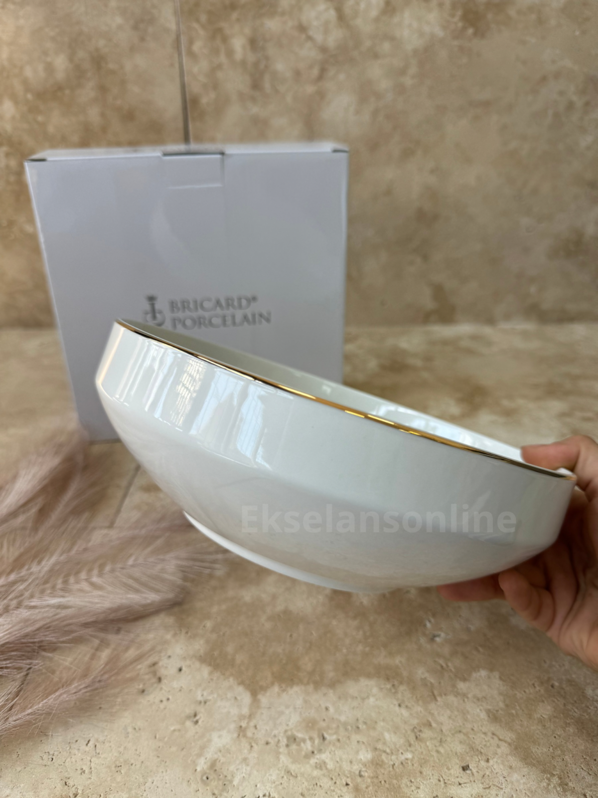 Bricard Lunel - Porseleinen Saladeschaal - Met Gouden Rand - 23 cm - Afbeelding 1