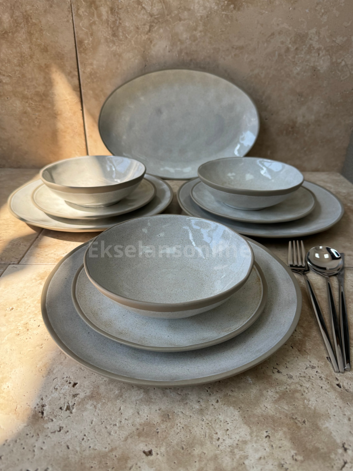 Bricard Albi - Porseleinen Serviesset/Dinerset - 25-Delig - 6 Persoons - Lichtgrijs - Görsel 1