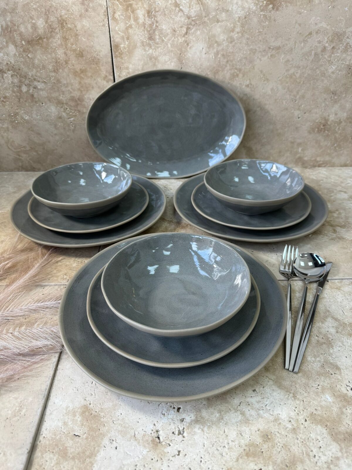 Bricard Albi - Porseleinen Serviesset/Dinerset - 25-Delig - 6 Persoons - Donkergrijs - Image 1