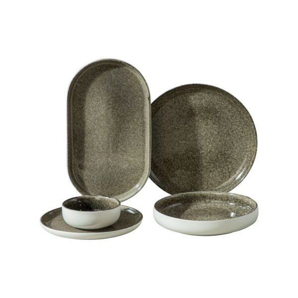 Bricard Pau - Porseleinen Serviesset/Dinerset - 25-Delig - 6-Persoons - Mat Wit/Bruin