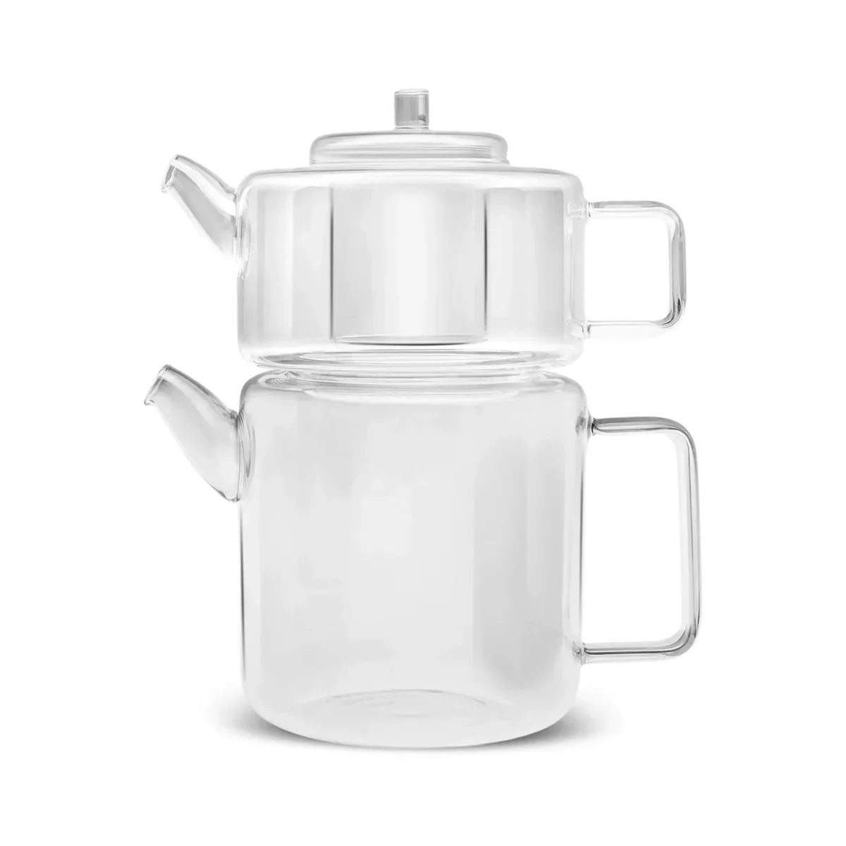 Karaca Flat Borosilicaat Glazen Theepot Set - 1,1L Boven - 1,8L Onderpot - Modern en Hittebestendig Ontwerp - Image 4