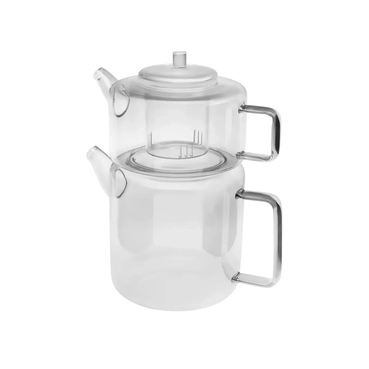 Karaca Flat Borosilicaat Glazen Theepot Set - 1,1L Boven - 1,8L Onderpot - Modern en Hittebestendig Ontwerp - Image 3