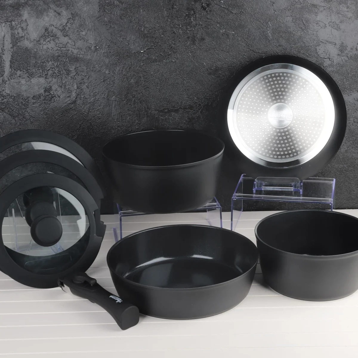 Bondy Amercook – Smart Pannenset – Afneembare Handvaten – 8-Delig – Zwart - Geschikt Voor Alle Warmtebronnen - Görsel 2