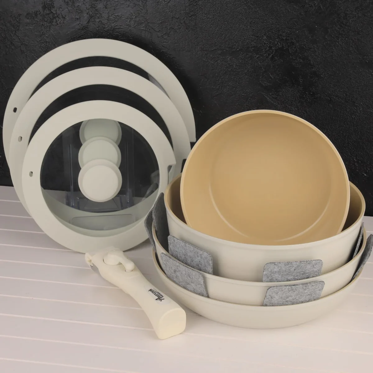 Bondy Amercook - Smart Pannenset - Afneembare Handvaten - 8-Delig - Creme - Geschikt Voor Alle Warmtebronnen - Afbeelding 1