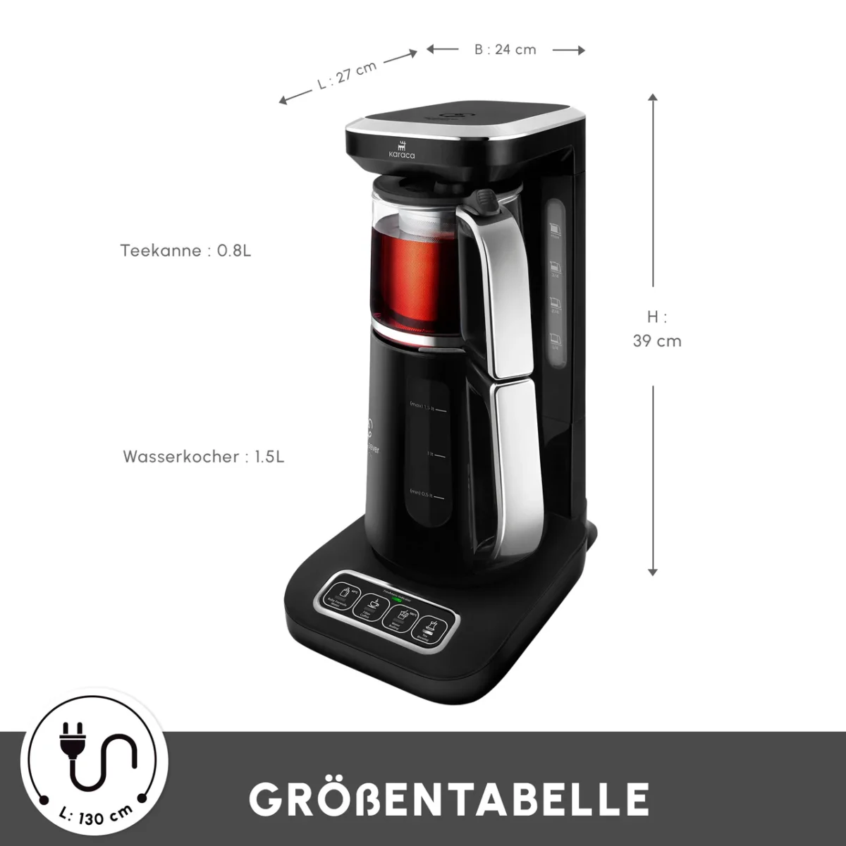 Karaca Caysever Robotea Pro - 4 in 1 - Sprekende Theezetter/waterkooker en filterkoffiezetter - 2500 W - Chrome - Engelstalig - Görsel 3