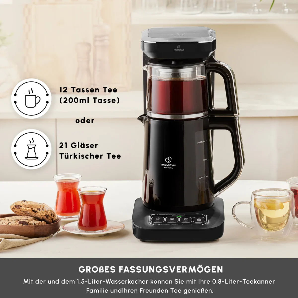 Karaca Caysever Robotea Pro - 4 in 1 - Sprekende Theezetter/waterkooker en filterkoffiezetter - 2500 W - Chrome - Engelstalig - Görsel 4