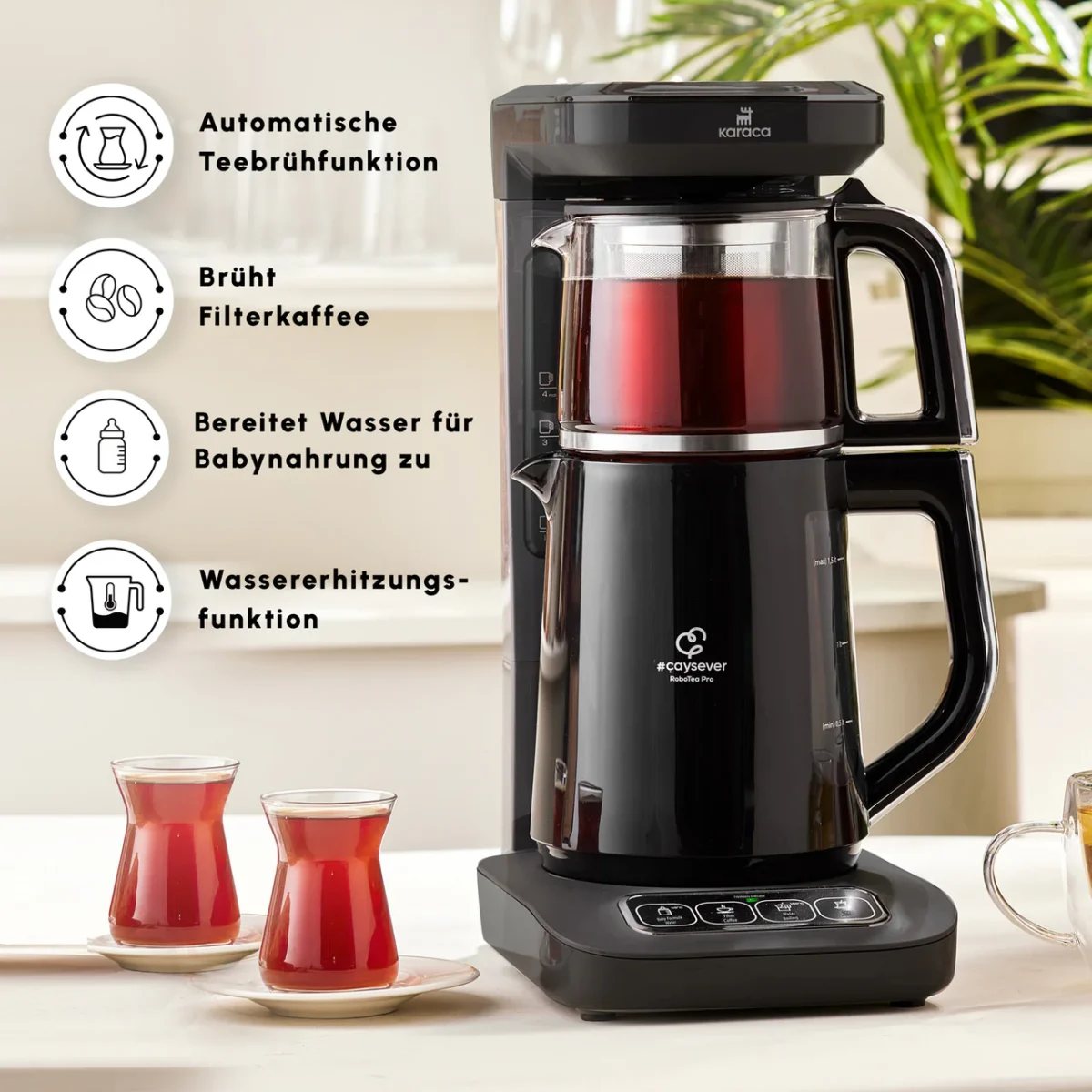 Karaca Caysever Robotea Pro - 4 in 1 - Sprekende Theezetter/waterkooker en filterkoffiezetter - 2500 W - Chrome - Engelstalig - Görsel 5