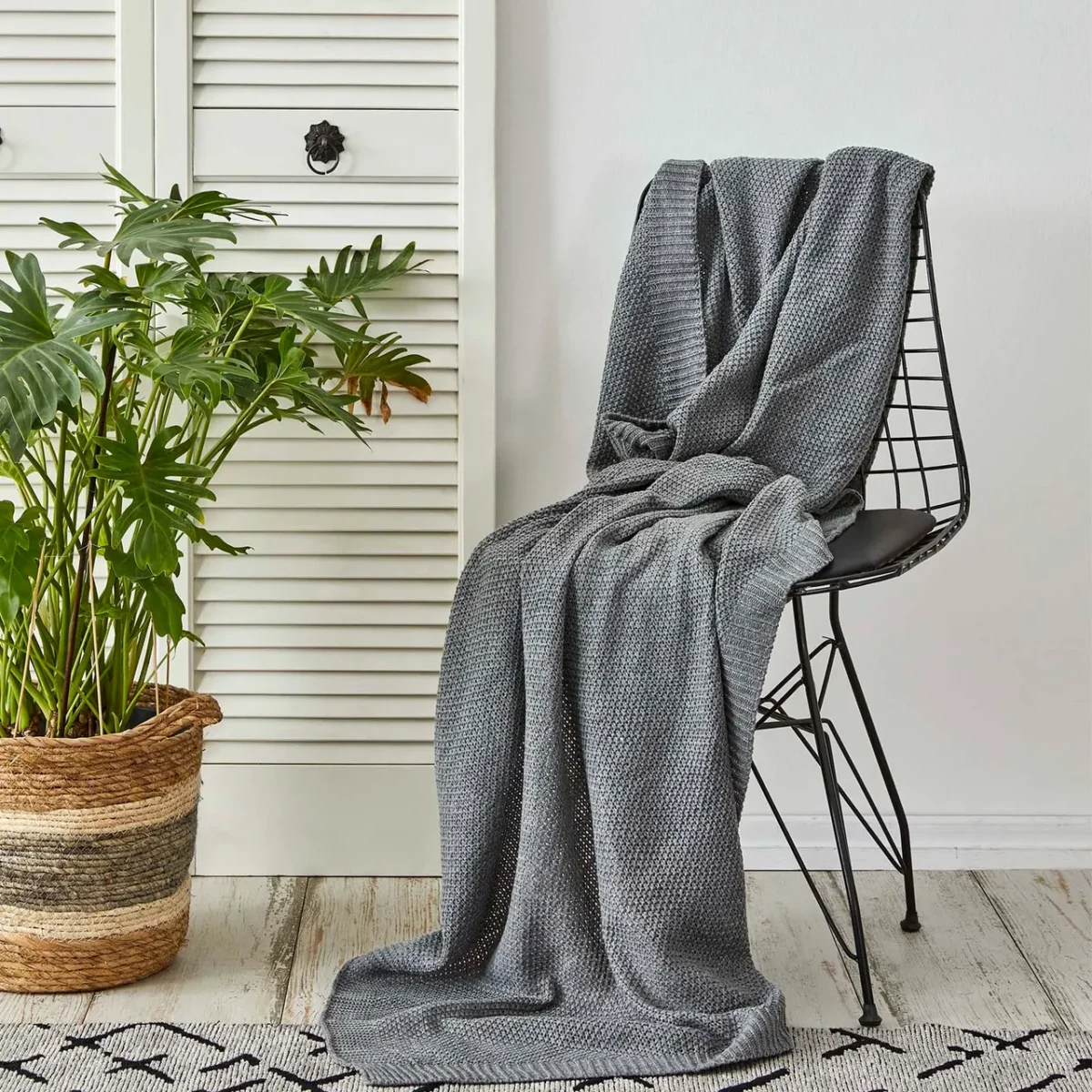 Karaca Home - Double Seed Stitch Throw - Deken - 130cmx170cm - Licht Grijs - Afbeelding 1