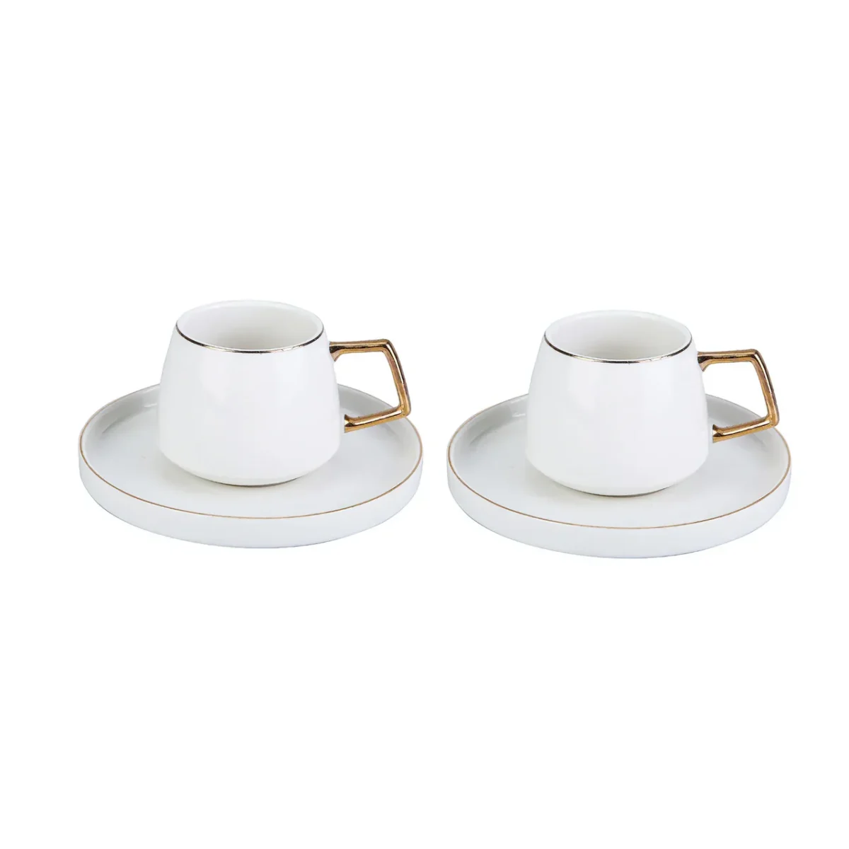 Karaca Saturn - 4-delige Porseleinen Theekop en Schotel set voor 2 Personen - 200ml - Goudwit - Afbeelding 1