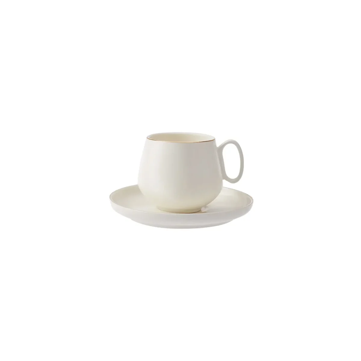 Karaca Titan - 4-delige Porseleinen Theekop en Schotel Set - voor 2 Personen - 220 ml - Wit Goud - Görsel 4