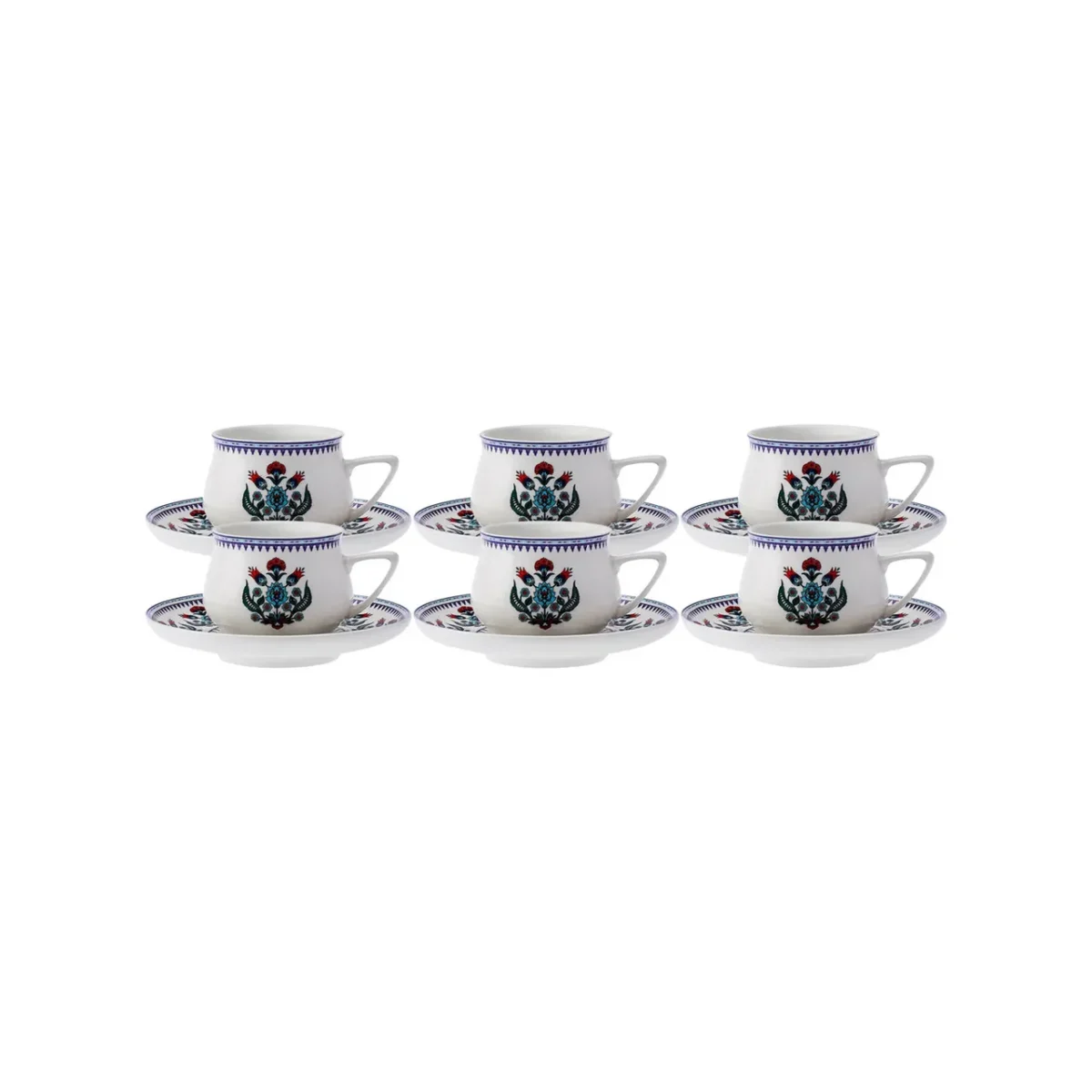 Karaca Cini - Porseleinen Espresso Kopjes & Onderzetters - 90 ml - Set van 6 - Görsel 2