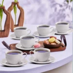 Karaca Seashell - Porseleinen Theekopjesset - Set van 6 - 12-Delig - Lichtgrijs - Afbeelding 5