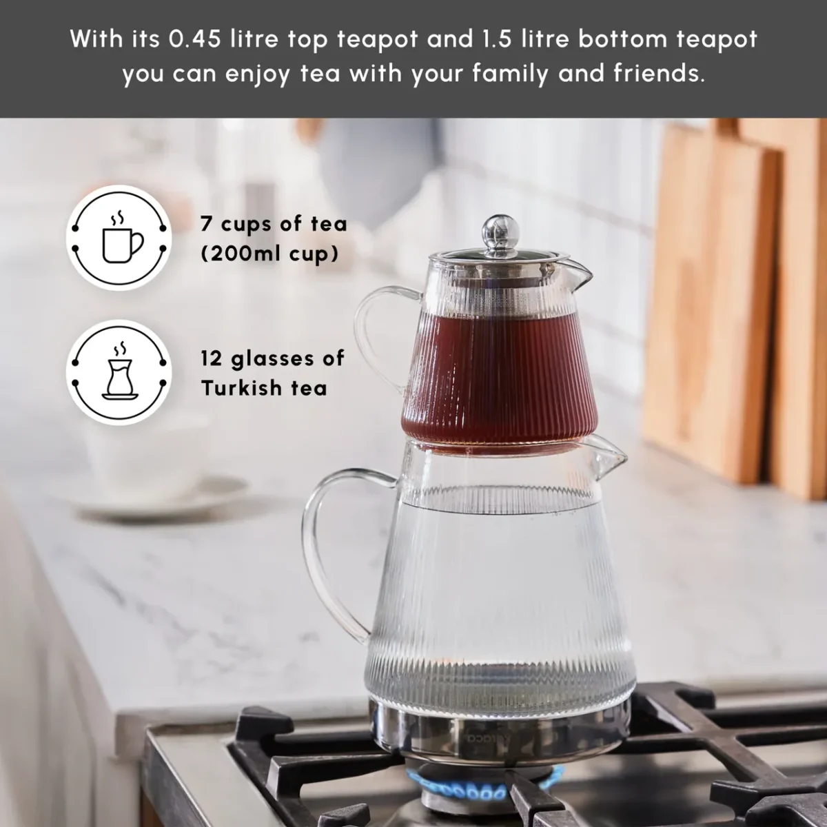 Karaca Keops XL - Glazen Theepot - 2000 ml - Borocilicaatglas - Geschikt Voor Alle Warmtebronnen - Afbeelding 6