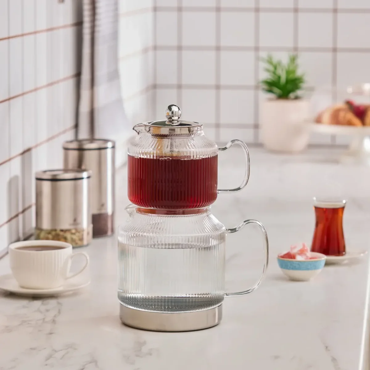 Karaca Kelly XL - Glazen Theepot - Borosilicaatglas - 2000 ml - Geschikt Voor alle Warmtebronnen - Görsel 4
