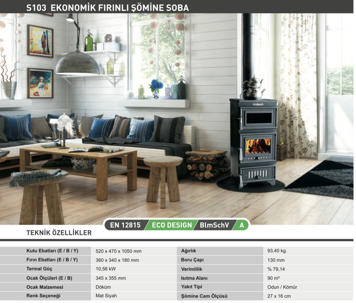 S103 Sabah Openhaard  Met Oven - Houtkachel - Mat Zwart - 10,56KW- Haard- Gietijzeren Open Haard -Inclusief Bakplaat, Ovengrill, Haak en Schraper - Afbeelding 12