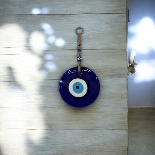 Ekselans EK-358 - Decoratieve Wandhanger – 27 cm Ø – Met 14 cm Natuurtouw – Blauw Glas
