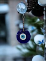 Ekselans EK-358 - Decoratieve Wandhanger – 27 cm Ø – Met 14 cm Natuurtouw – Blauw Glas - Görsel 2